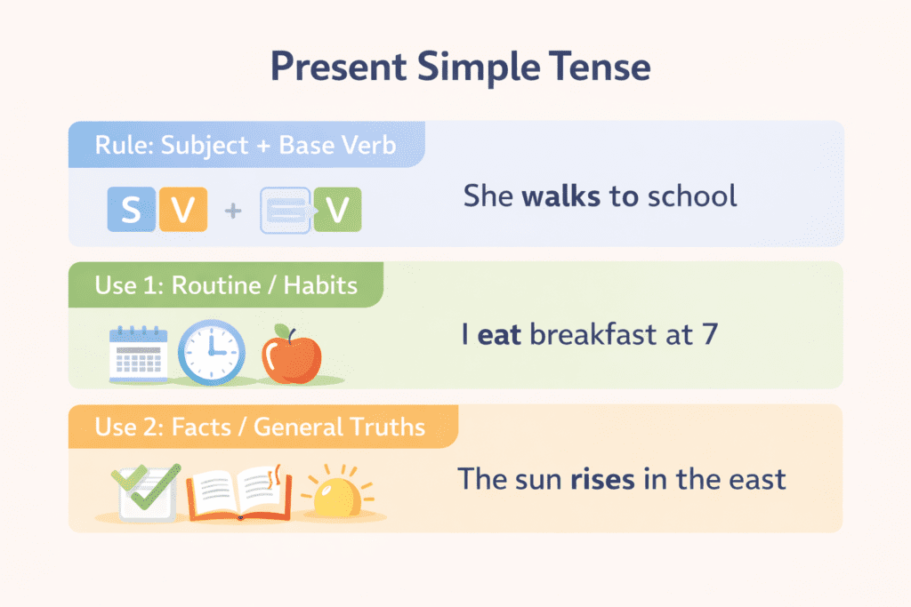 Present Simple Tense – Rules, Uses & Examples - Practice English Online