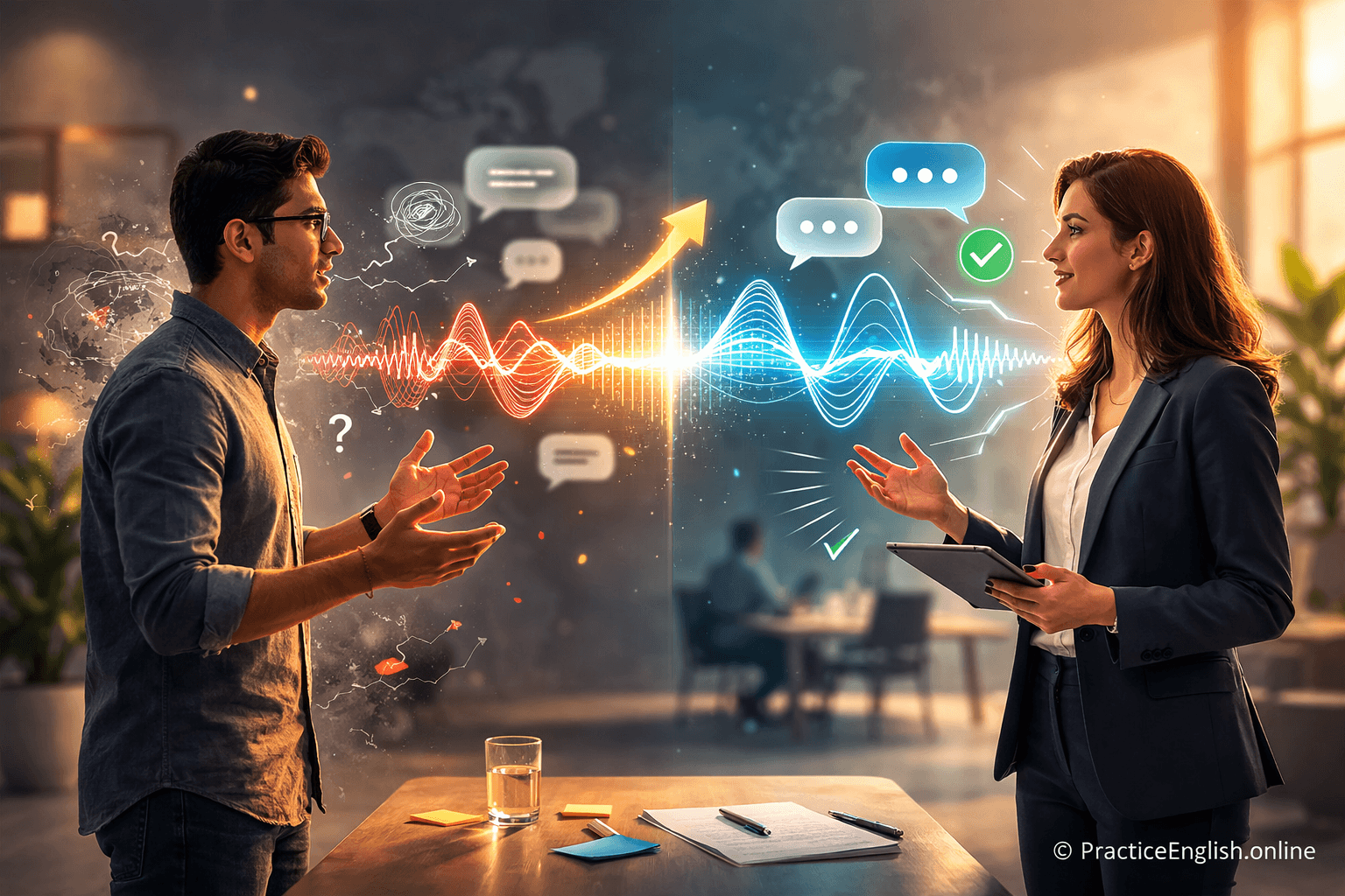 Indian speaker practising English pronunciation mistakes and fixing word stress and TH sounds