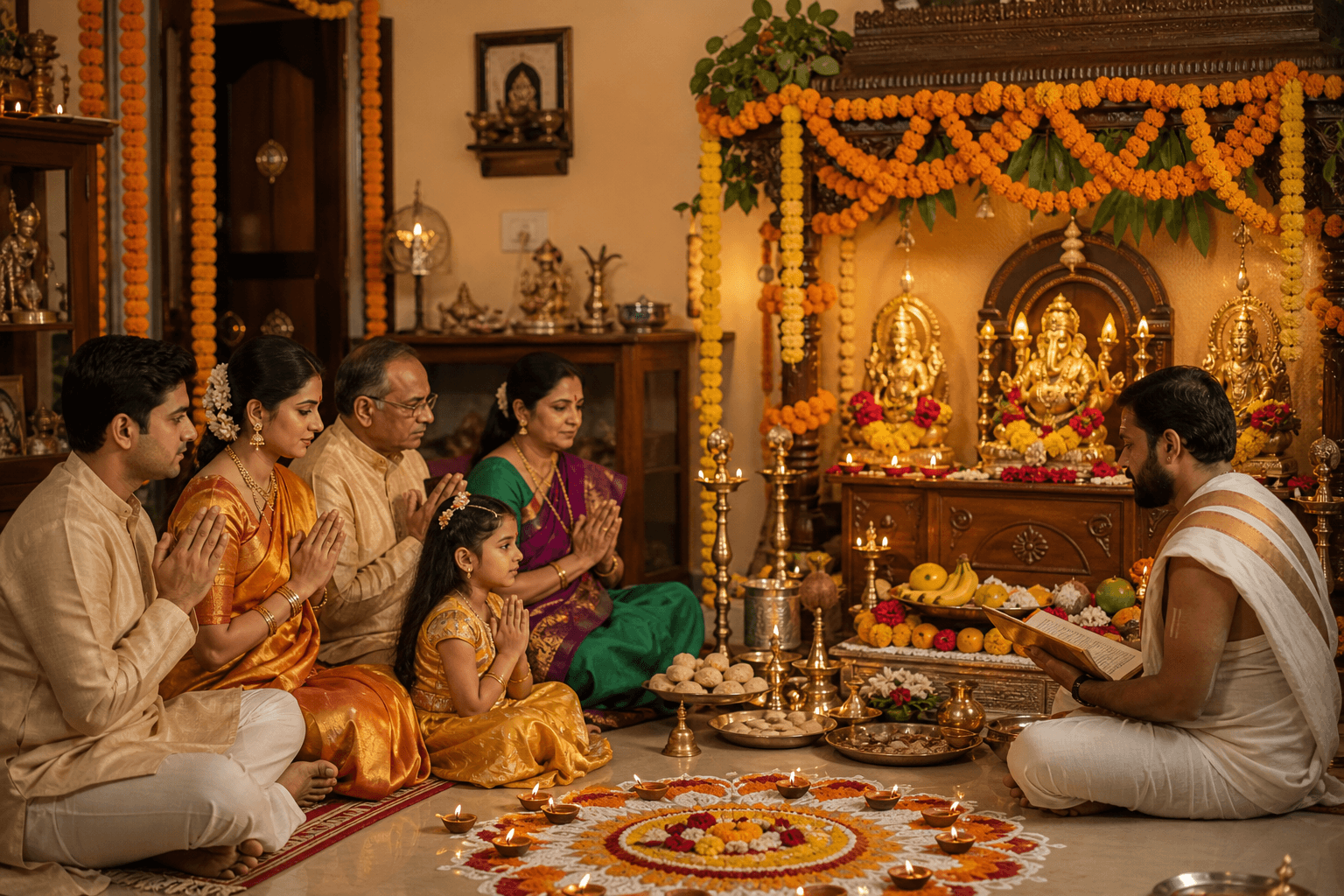 Indian Puja ceremony at home — English vocabulary for Indian social events and religious occasions