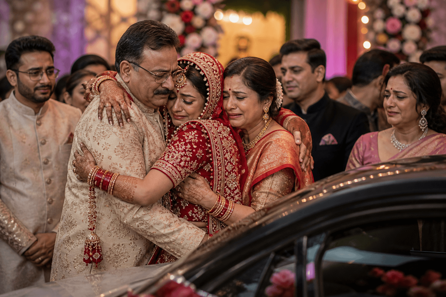 Indian wedding Vidaai — emotional farewell of bride from family home — English vocabulary for post-wedding ceremonies
