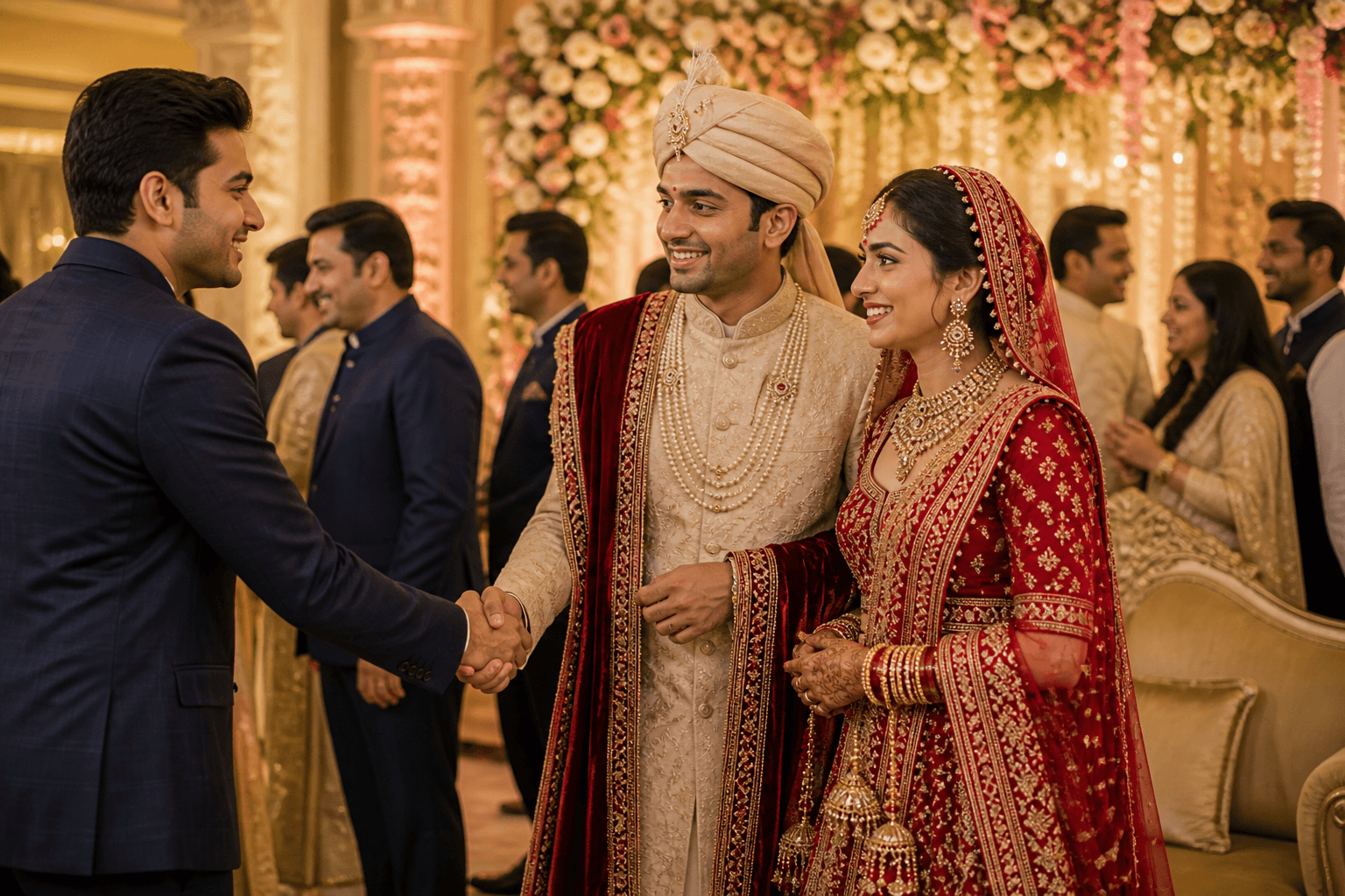 wedding wishes and congratulations in English — Indian reception scene — phrases for social occasions